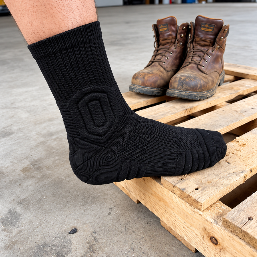 Customer wearing work socks
