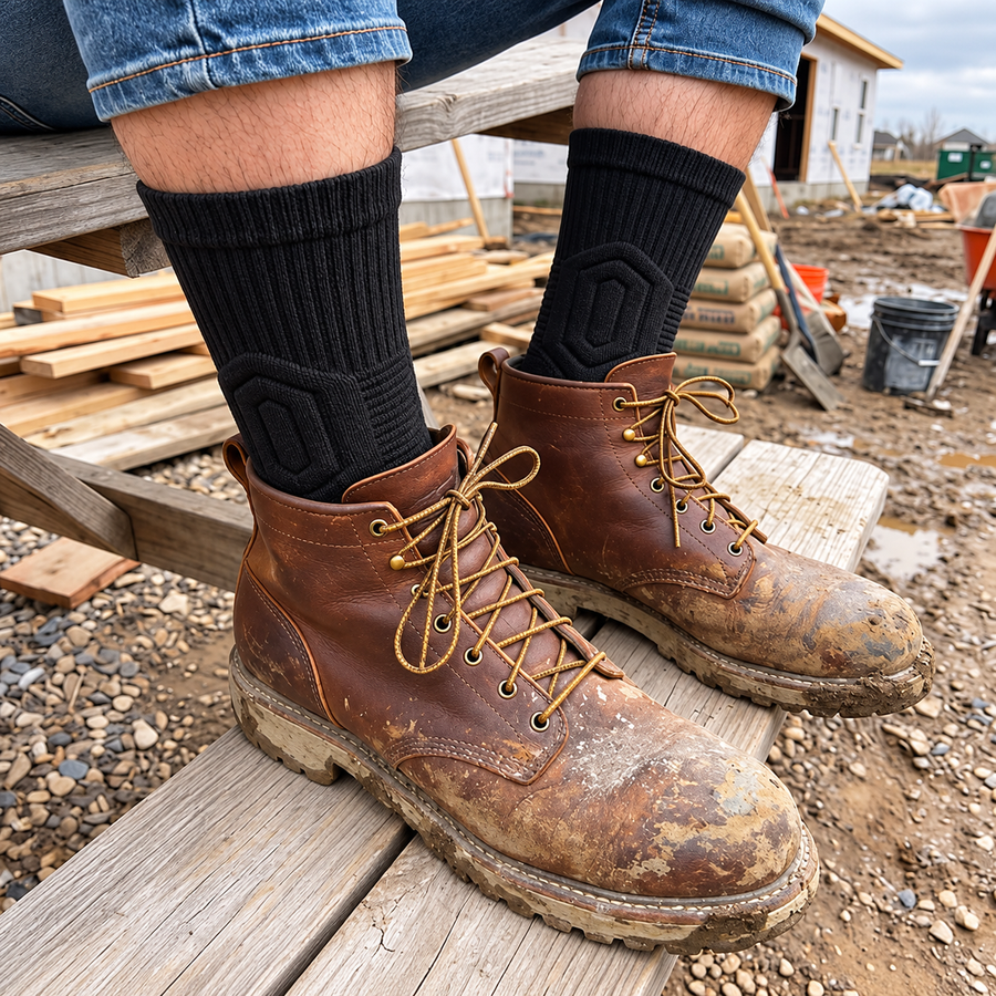 Customer wearing work socks